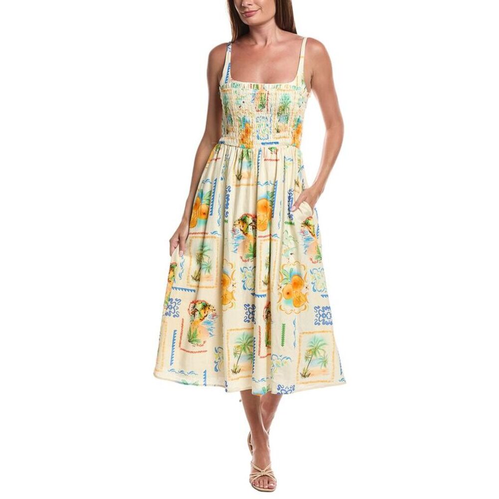 Layered With Love Womens  Sleeveless Linen-Blend Midi Dress, White